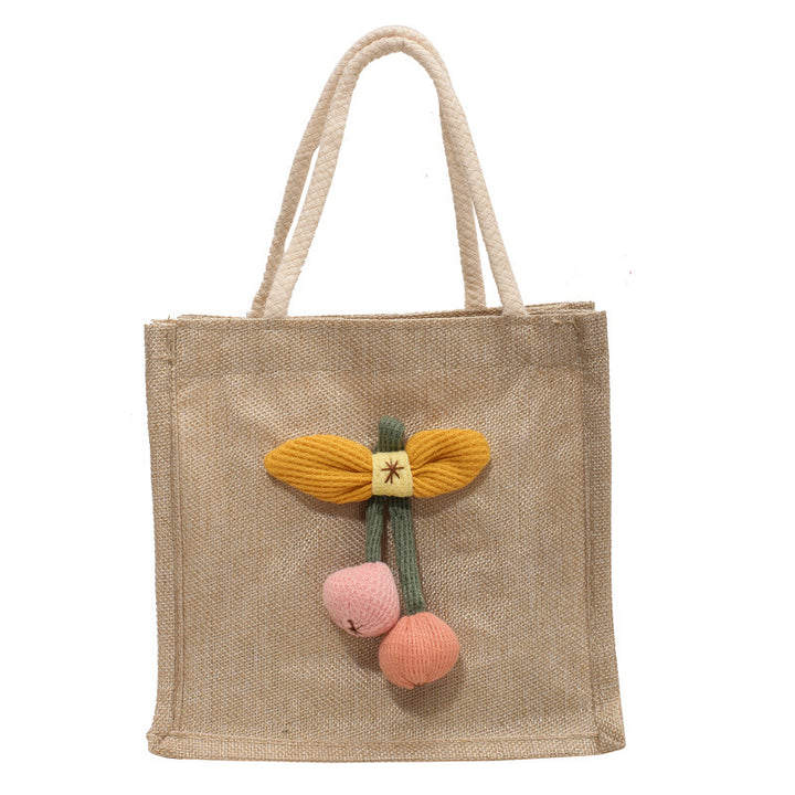 Damen Jute-Tragetasche mit verspieltem Blumenapplikationsdesign Nord Taschen
