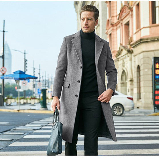 Herren Taillierter Wollmix-Mantel im klassischen Einreiher-Stil Nord Taschen