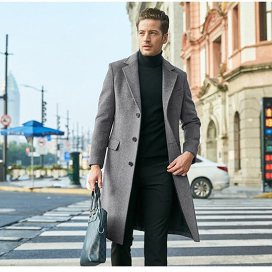 Herren Taillierter Wollmix-Mantel im klassischen Einreiher-Stil Nord Taschen