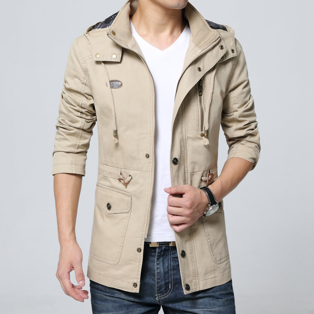 Herren Urbaner Baumwoll-Parka mit Tunnelzug, Brustreißverschluss und geripptem Innenkragen Nord Taschen