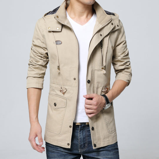 Herren Urbaner Baumwoll-Parka mit Tunnelzug, Brustreißverschluss und geripptem Innenkragen Nord Taschen