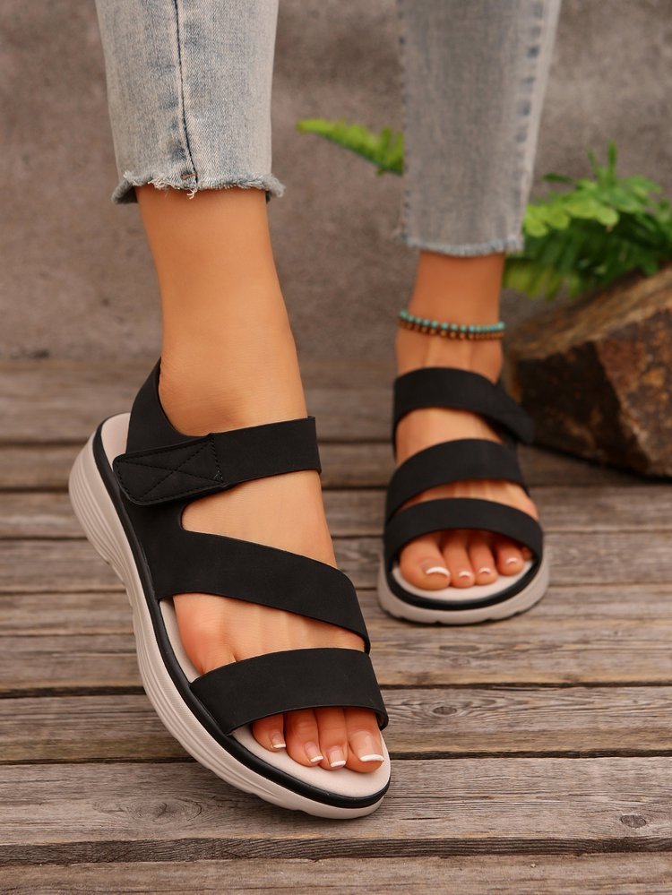 Damen Komfortable Leder-Sandalen mit breiten Riemen und anatomischem Fußbett Nord Taschen