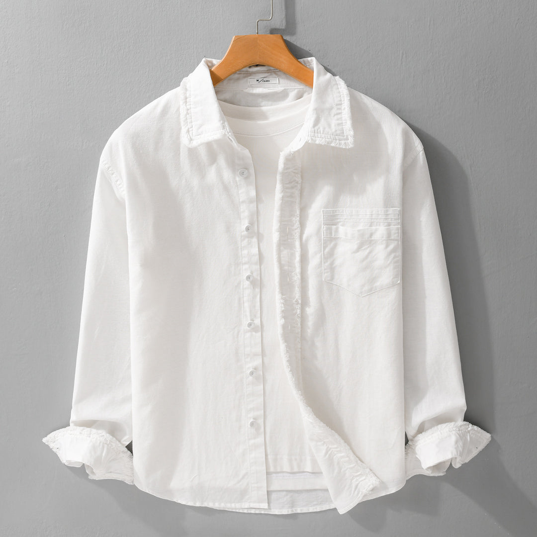 Herren Fransen-Overshirt aus Baumwollmix mit Brusttasche und Knopfleiste Nord Taschen