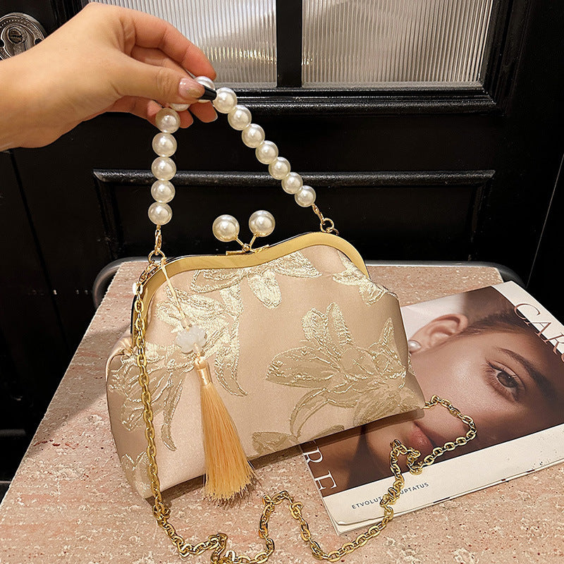 Damen elegante Clutch mit Perlenschmuck Nord Taschen