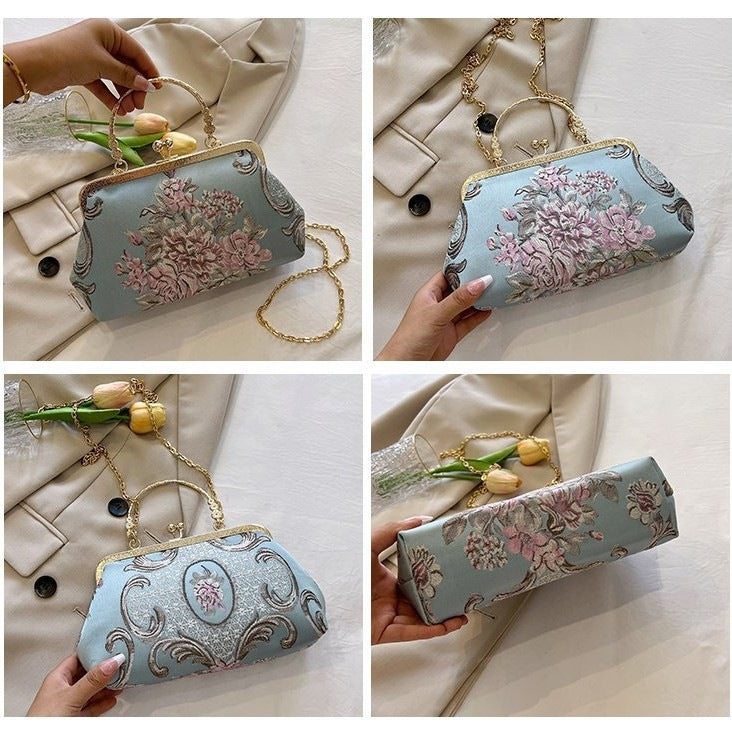 Damen Clutch-Tasche mit floralem Design und goldenen Akzenten Nord Taschen