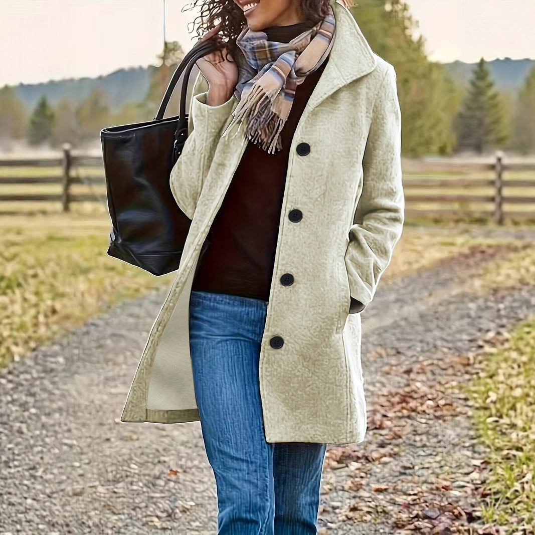 Damen wollähnlicher Teddy-Kurzmantel mit Stehkragen und seitlichen Eingrifftaschen Nord Taschen