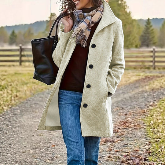 Damen wollähnlicher Teddy-Kurzmantel mit Stehkragen und seitlichen Eingrifftaschen Nord Taschen