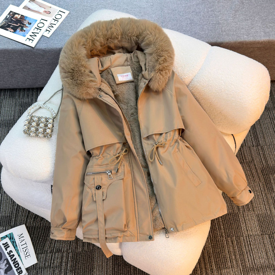 Damen nan wattierter Parka mit abnehmbarem Kunstfellkragen, Tunnelzugtaillierung und Reißverschlusstaschen Nord Taschen