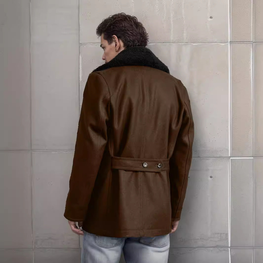 Herren Kurzmantel im Pea‑Coat‑Stil aus Wollmix mit voluminösem Teddykragen und Eingrifftaschen Nord Taschen