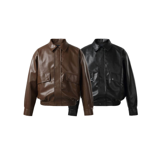 Unisex Kurz geschnittene Kunstleder‑Bomberjacke mit kastigem Boxy‑Schnitt Nord Taschen