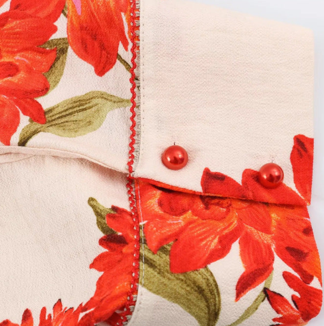Damen Oversize‑Bluse mit leuchtendem Blumenprint, kastiger Silhouette und dreiviertelärmeln Nord Taschen