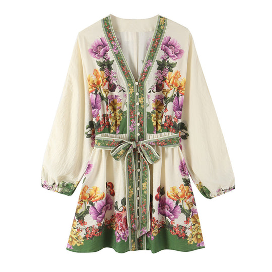 Damen Kurzkleid im Kimono-Stil mit Taillengürtel und V-Ausschnitt Nord Taschen