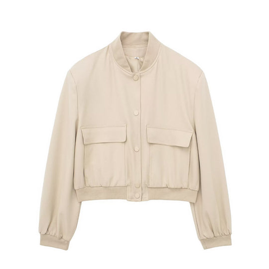 Damen Boxy-Cropped-Jacke im Worker-Look mit Pattentaschen und Rippkragen Nord Taschen