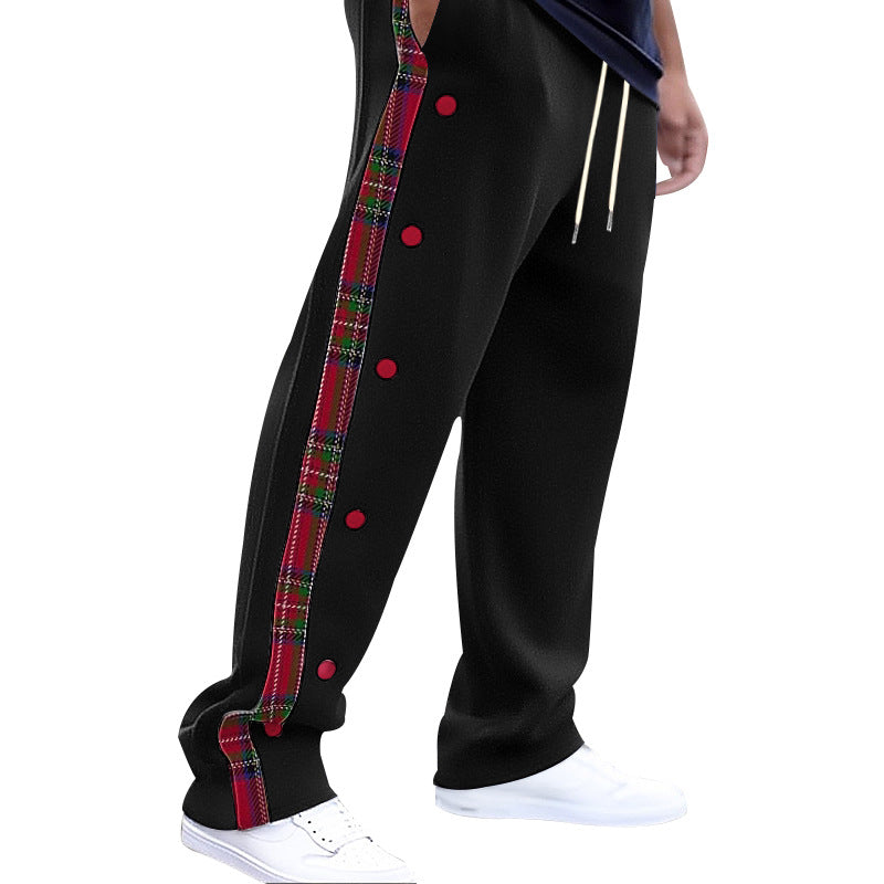 Herren lockere Jogginghose mit seitlichem Karostreifen und Druckknopfleiste Nord Taschen