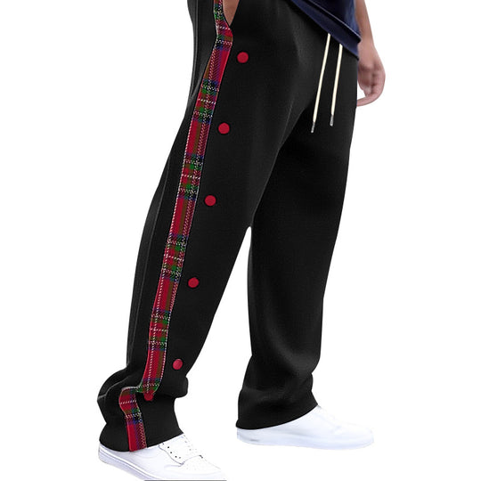 Herren lockere Jogginghose mit seitlichem Karostreifen und Druckknopfleiste Nord Taschen