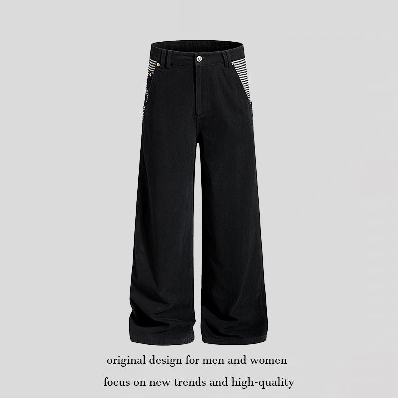 Damen Weite High‑Waist Culotte-Jeans im Palazzoschnitt mit kontrastierten Eingrifftaschen Nord Taschen