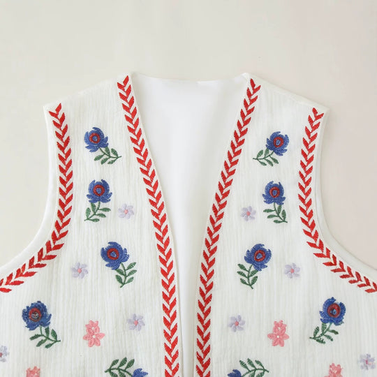 Damen Bestickte Baumwoll‑Weste im Boho‑Stil mit V‑Ausschnitt und Zierborte Nord Taschen