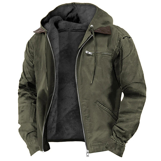 Herren Gefütterte Kapuzen-Lederjacke mit Teddyfutter und Brustreißverschlusstasche Nord Taschen
