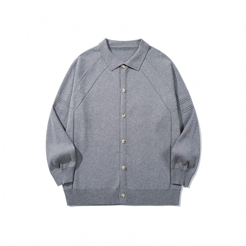 Unisex Boxy-Strickcardigan mit Hemdkragen, Raglanärmeln und gerippten Abschlüssen Nord Taschen