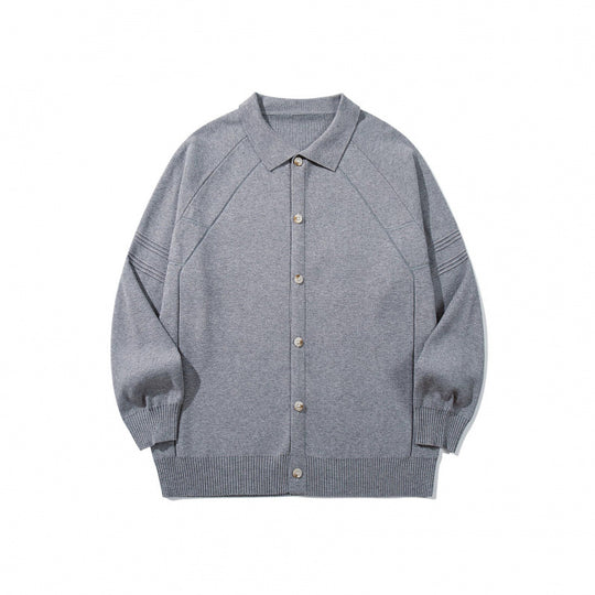 Unisex Boxy-Strickcardigan mit Hemdkragen, Raglanärmeln und gerippten Abschlüssen Nord Taschen
