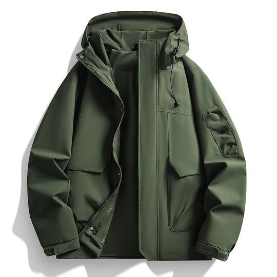 Herren Wasserdichte Kapuzenjacke im Utility-Stil mit verschweißten Nähten und verdecktem Reißverschluss Nord Taschen