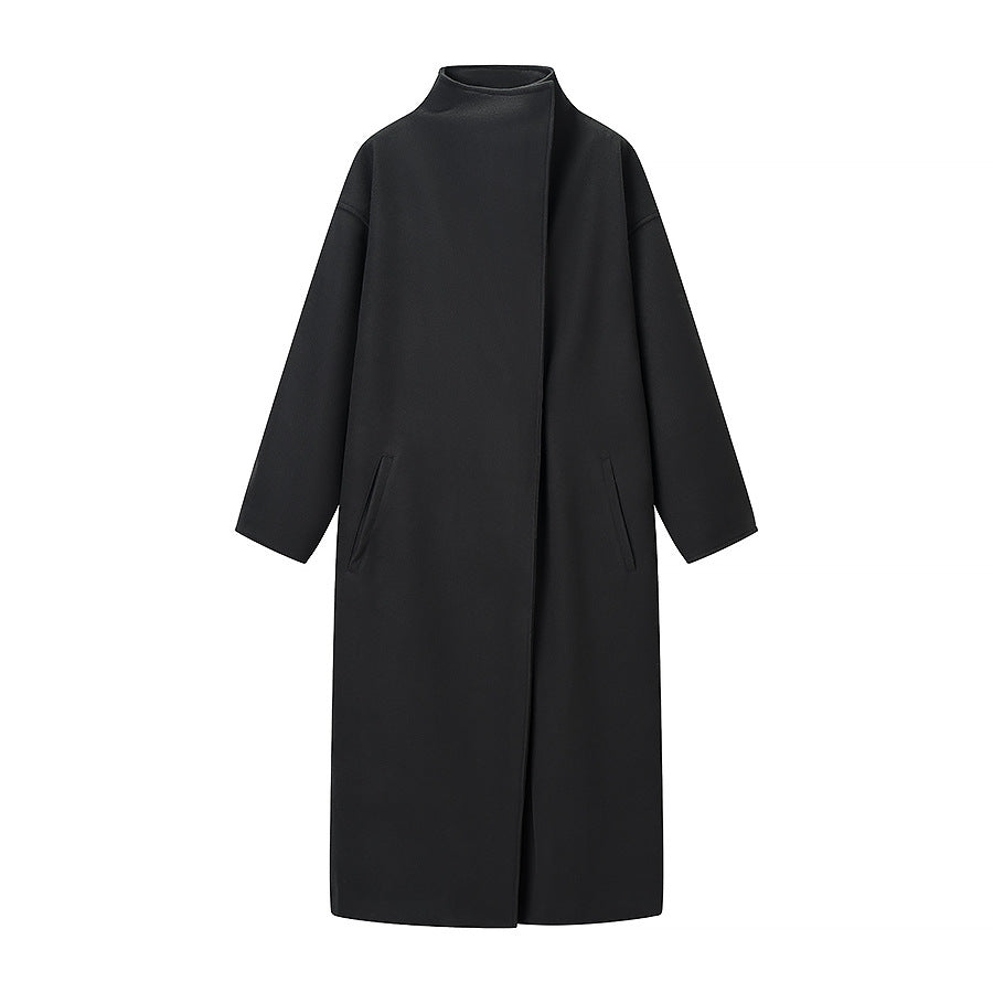 Damen Mantel im minimalistischen Midi‑Schnitt mit Stehkragen und verdeckter Knopfleiste Nord Taschen