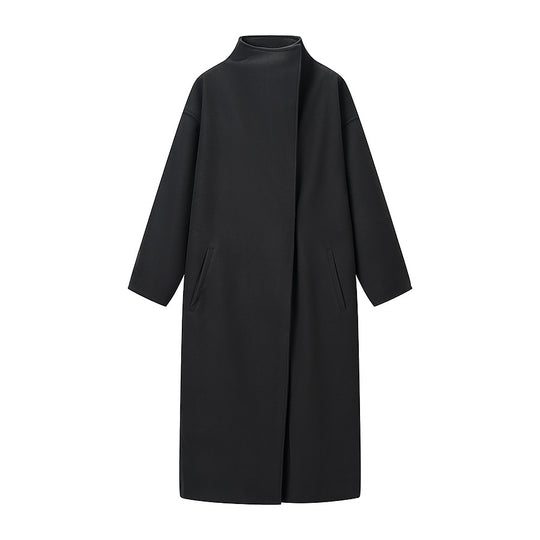 Damen Mantel im minimalistischen Midi‑Schnitt mit Stehkragen und verdeckter Knopfleiste Nord Taschen