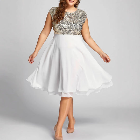 Damen Elegantes Cocktailkleid mit schimmerndem Oberteil und schwingendem Rock Nord Taschen
