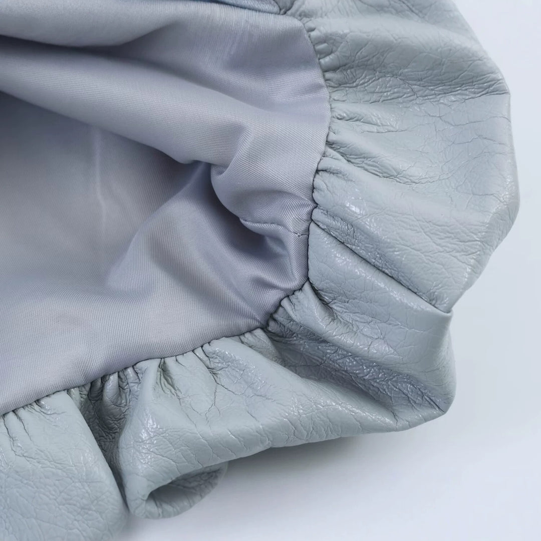Damen Oversize-Kunstlederjacke mit Rundhals, geraffter Passe und Ballonärmeln Nord Taschen