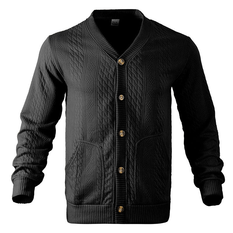 Herren Strukturierter Strickcardigan mit Zopf- und Waffelmuster, Knopfleiste und aufgesetzten Taschen Nord Taschen