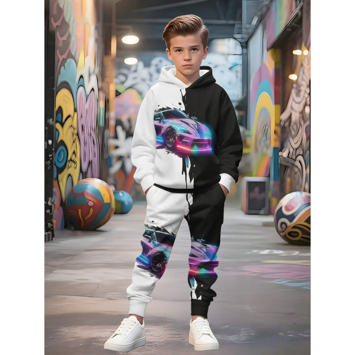 Unisex Kinder Jogginganzug mit Kapuzenpullover und detailreichem Auto-Print Nord Taschen