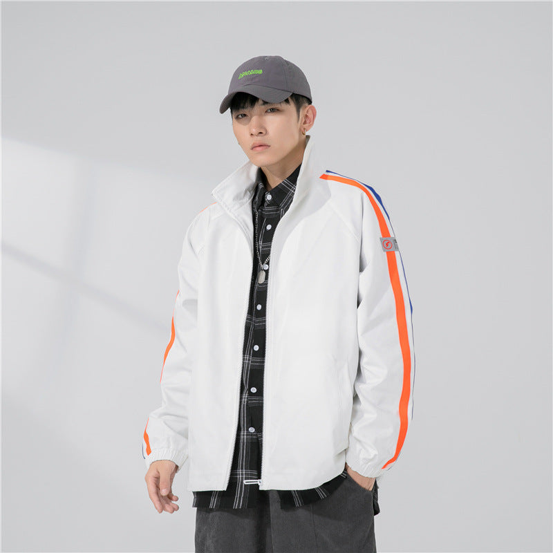 Herren Locker geschnittene Trackjacke mit Stehkragen, kontrastierenden Streifenärmeln und elastischen Bündchen Nord Taschen