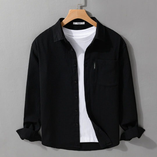 Herren Leichtes Waffelstruktur-Hemd aus Baumwollmix mit Overshirt-Schnitt und Brusttasche Nord Taschen