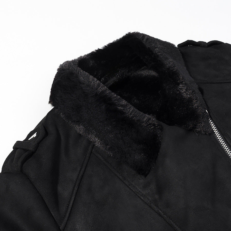 Damen Kurze Bikerjacke mit Kunstfellkragen und Wildlederoptik Nord Taschen