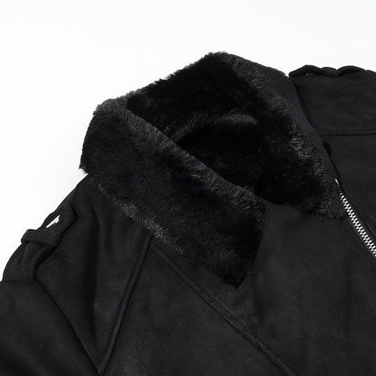 Damen Kurze Bikerjacke mit Kunstfellkragen und Wildlederoptik Nord Taschen