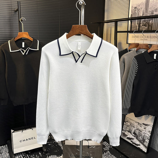 Herren Feinstrick-Polo-Pullover mit Kontrastpaspel und Hemdkragen Nord Taschen