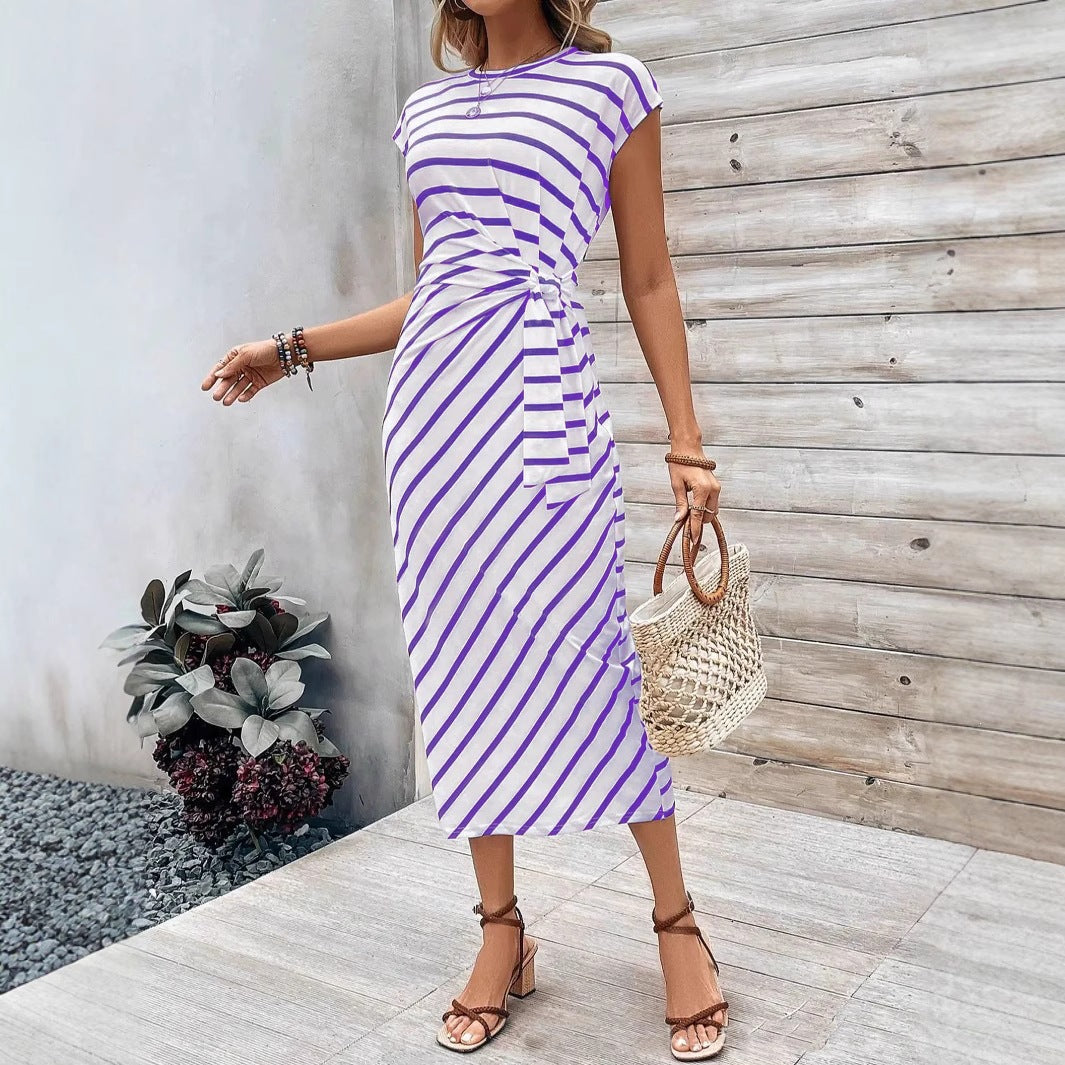 Damen Wickelkleid im modernen Streifenlook mit Taillenknoten