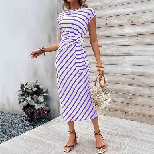 Damen Wickelkleid im modernen Streifenlook mit Taillenknoten