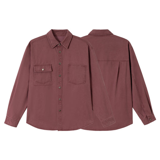 Damen Oversize Hemdjacke im Shacket‑Stil aus gewaschenem Baumwolltwill mit Druckknopfverschluss Nord Taschen