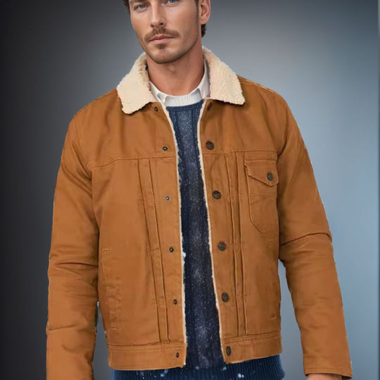 Herren Sherpa-gefütterte Truckerjacke mit Kunstfellkragen Nord Taschen