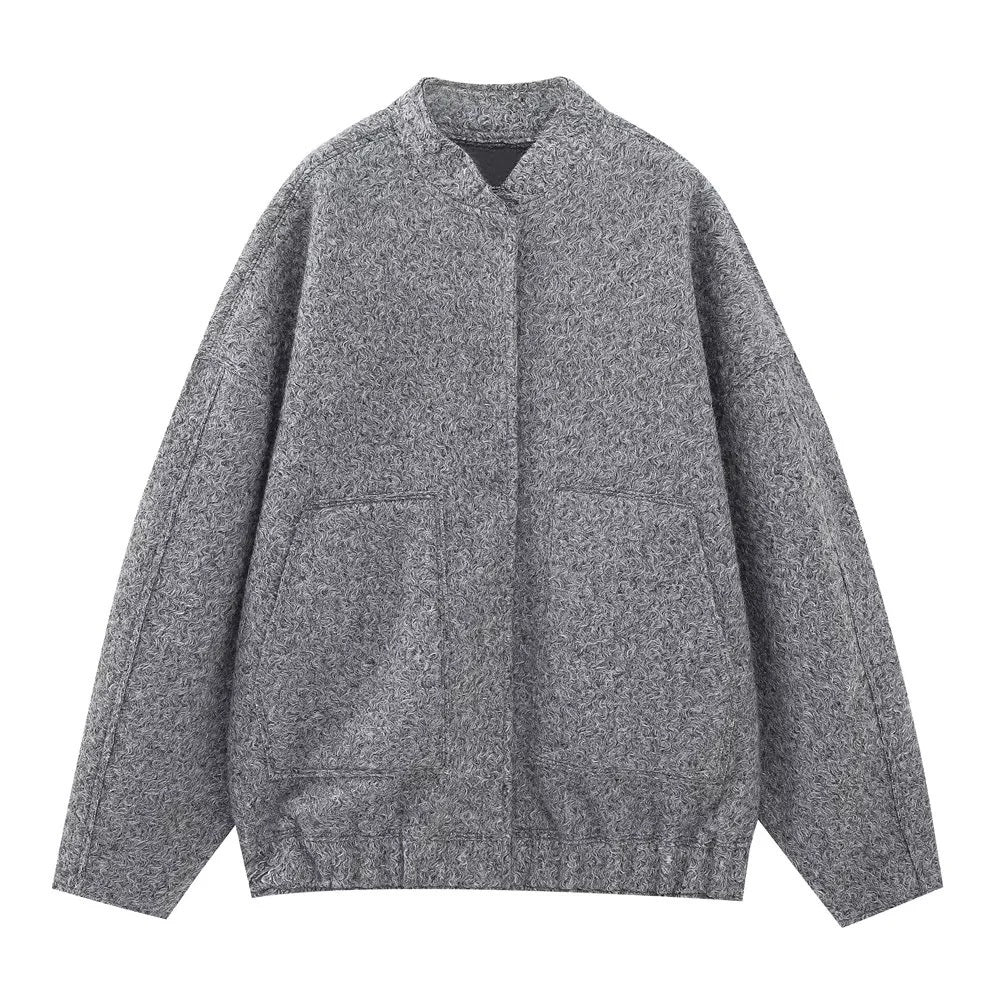 Damen 70+ Oversize Teddy-Fleece Jacke mit Stehkragen und aufgesetzten Taschen Nord Taschen