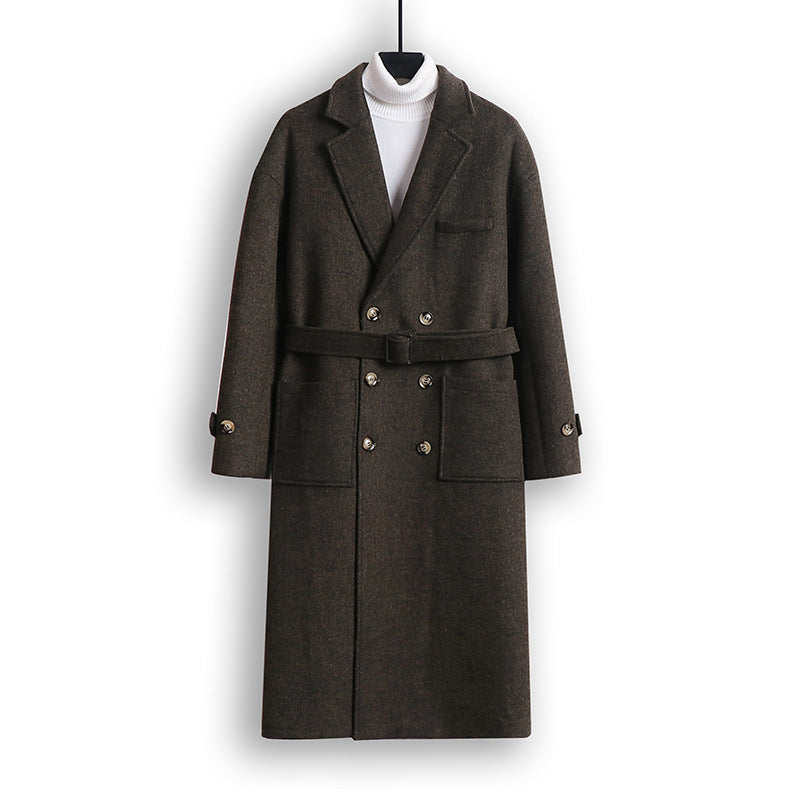 Herren Doppelreihiger Wollmix-Longcoat mit fallendem Revers und Pattentaschen Nord Taschen