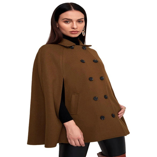 Damen Kurzcape-Mantel im Boxy-Tailoring mit verdeckten Ärmelschlitzen und Reverskragen Nord Taschen