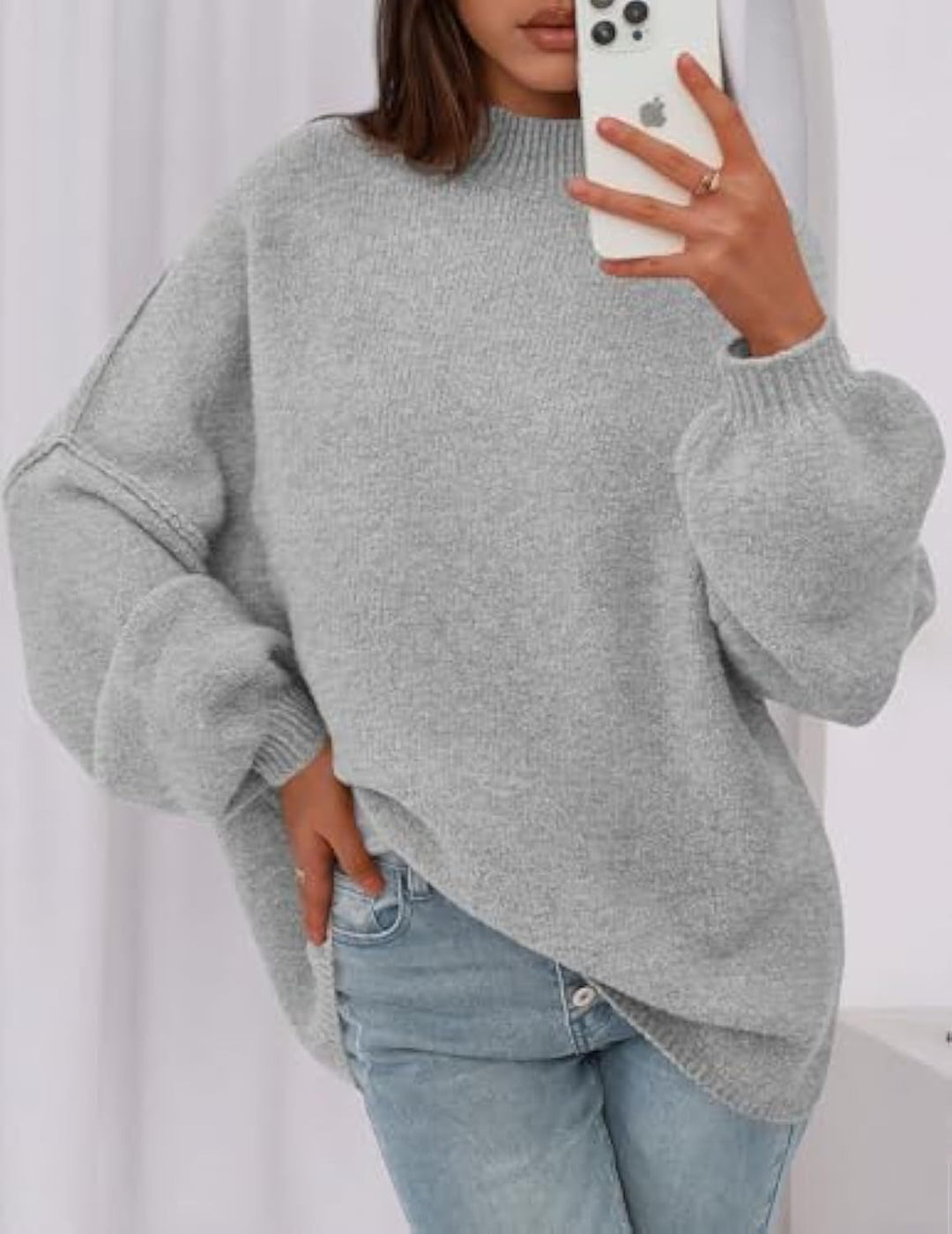 Damen Weicher Oversized Pullover Nord Taschen
