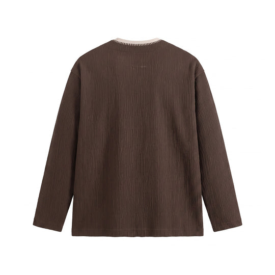 Herren Texturierter Sweatshirt-Pullover mit Lagenkragen und dekorativer Ziernaht Nord Taschen