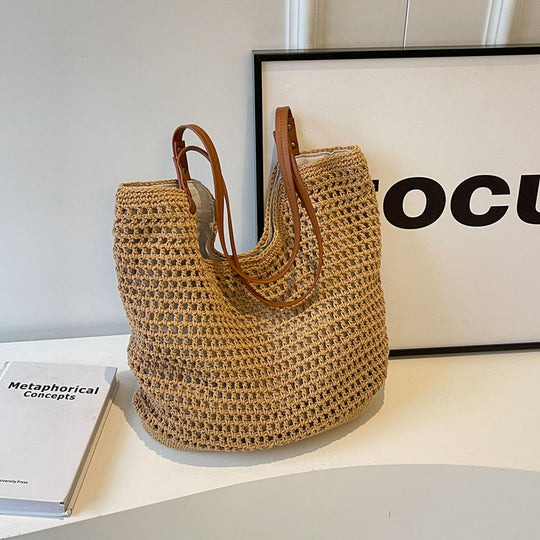 Damen Hobo-Tasche aus geflochtenem Material mit luxuriösen Ledergriffen Nord Taschen