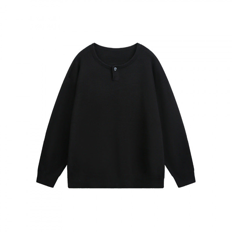 Unisex Oversize-Feinstrickpullover mit kurzem Henleyverschluss und strukturierter Mélange-Qualität Nord Taschen