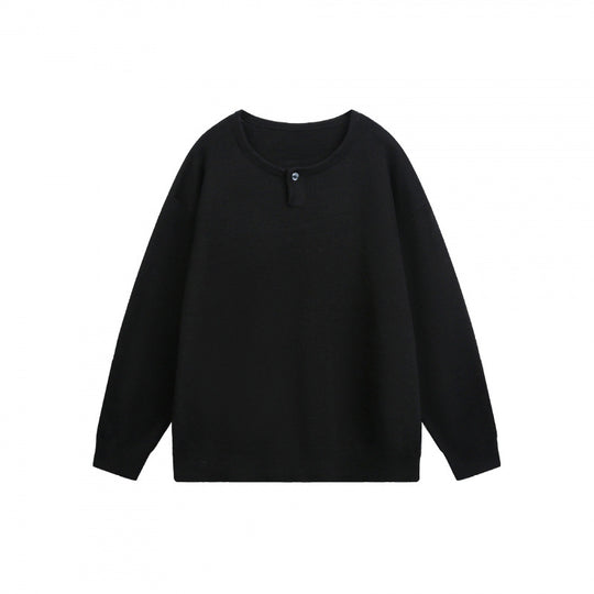 Unisex Oversize-Feinstrickpullover mit kurzem Henleyverschluss und strukturierter Mélange-Qualität Nord Taschen