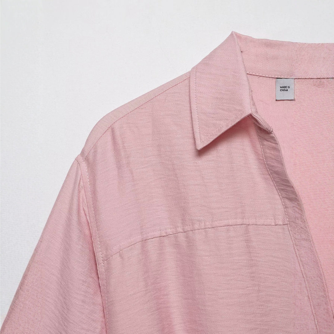 Damen Kastige Cropped-Bluse mit Hemdkragen, verkürztem Saum und Aufrollärmeln Nord Taschen