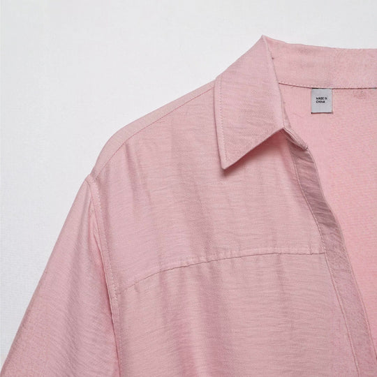 Damen Kastige Cropped-Bluse mit Hemdkragen, verkürztem Saum und Aufrollärmeln Nord Taschen